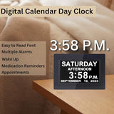 Azpen 7 Inch Digital Calendar Alarm Clock for Seniors - Large Display, Auto Dimming, Multiple Alarms, Easy-to-Read Day Date Clock, Black
