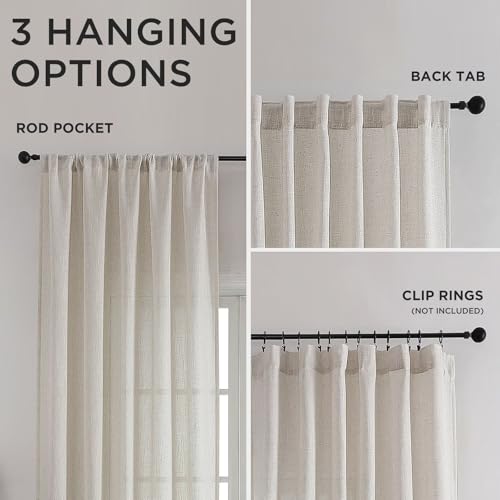 CUCRAF Natural Off White Linen Non See Through Semi Sheer Privacy Curtains 84 Inches, Light Filtering Curtain for Bedroom Living Room, 2 Panels Set Rod Pocket & Back Tab Window Drapes (52 x 84 Inch)