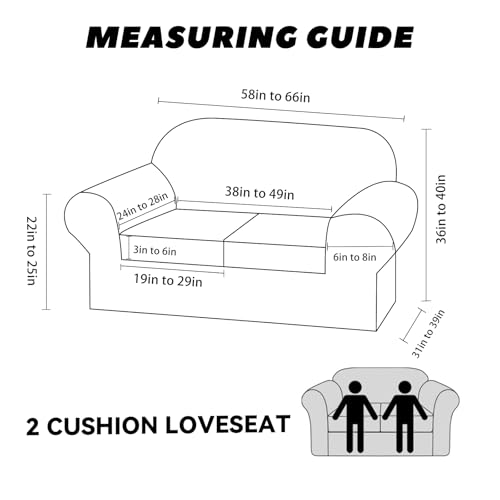 Loveseat Slipcover with Armrest Pockets 3-Piece Set, Stretch Faux Leather Love Seat Covers for 2-Cushion Couches(Fits 58-66") - Non-Slip, Machine Washable, Pet & Kid Friendly - Beige