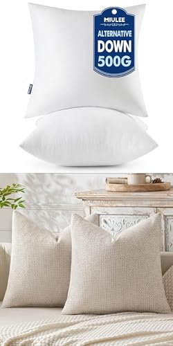 MIULEE 18x18 Inch Pack of 2 Throw Pillow Inserts 100% Virgin Fiber Filling Bundle Beige Soft Chenille Throw Pillow Covers Boho Decorative for Livingroom Bedroom Sofa Couch Bed