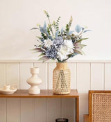 Artificial Flowers Bouquet, Silk Flowers Blue Fake Flowers Arrangement Faux Flowers for Home Decor, Vase Arrangement, Wedding Bouquets, Table Centerpieces Decor (Blue White No Vase)