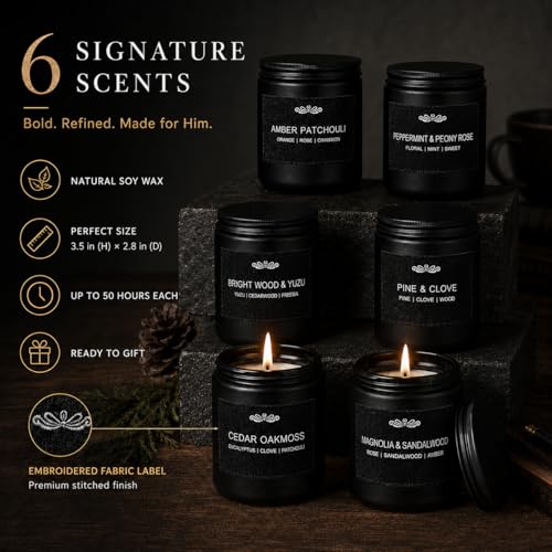6 Pack Candles for Home Scented Aromatherapy Candles Gifts Set for Men, Men Candle Set, 42 oz 300 Hour Long Lasting Candles, Gifts for Mens Birthday Fathers Day Anniversary Present