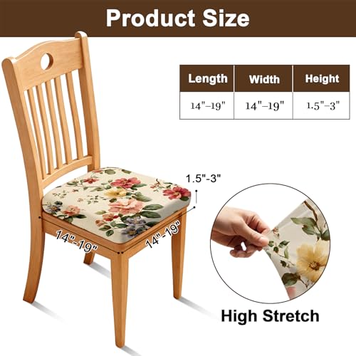 BVBOX Seat Covers Set of 4 for Dining Room Chairs Stretch Retro Flowers Style Dining Chair Covers Washable Removable Cushion Slipcovers Seat Protector (Spring Garden Floral, Set of 4)