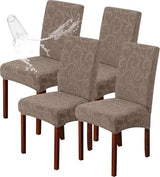 Genina Waterproof Dining Room Chair Covers Stretch Parsons Chair Slipcovers for Dining Room Kitchen Chair Protector Cover, Removable, Washable (4, Flower Pattern-Taupe)