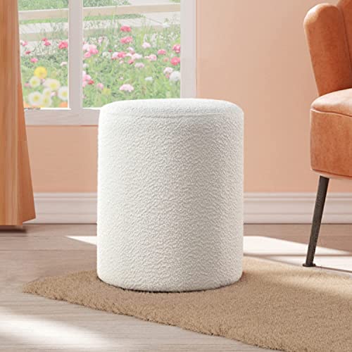 Get Set Style Modern Round Ottoman with Soft Padded Seat, Vanity Stool for Makeup, Upholstered Foot Stool for Living Room, Bedroom