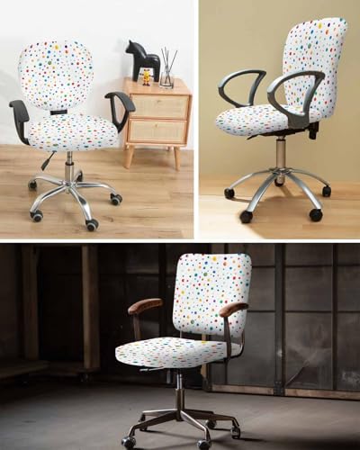 Colorful Polka Dot Office Chair Cover Stretchable Computer Chair Seat Cover Backrest Slipcovers, Stretchable Rotating Desk Chair Seat Cushion Split Protectors Watercolor Polka Dots White