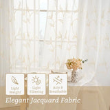 VISIONTEX 2 Panels Sheer Curtains 84 Inches Long, Cream Beige Floral Leaf Embroidered Semi Sheer Voile Curtains, Rod Pocket Light Filtering Window Drapes for Bedroom Living Room 54W x 84L