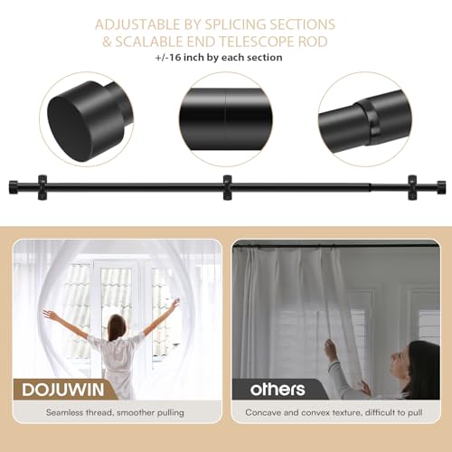 Matte Black Curtain Rods for Windows 32-240 Inches (2.5-20 Ft) Adjustable Heavy Duty Drapery Rod - 1 Inch Diameter Extra Long Black Steel Curtain Rods