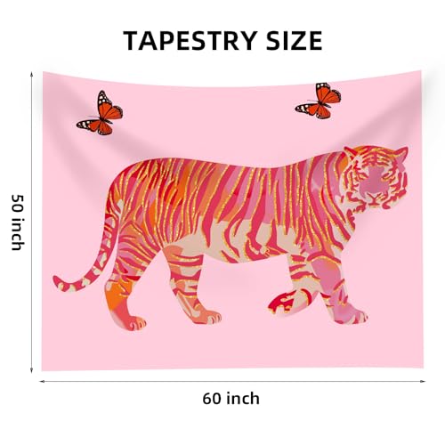 Tiger Aesthetic Tapestry - Pink Butterfly Tapestries, Boho Wall Tapestries, Picnic Sheet Wall Decor Blanket for Girl Bedroomfor Bedroom, Living Room, Dorm - 50 x 60 Inch