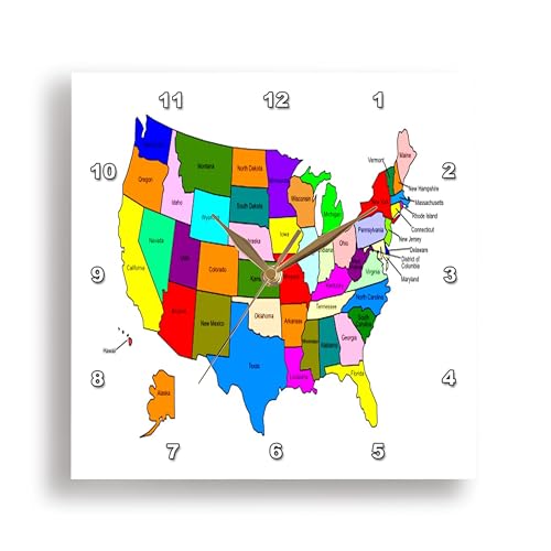 3D Rose DPP_80586_2 3dRose Colorful Map of The United States for Kids - Wall Clock, 13 by 13"