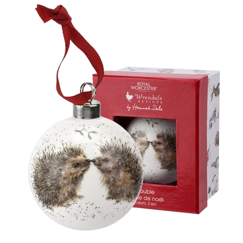 Portmeirion Royal Worcester Christmas Tree Ornament - Personalized Holiday Bauble with Hedgehog Motif, Fine Bone China Festive Holiday Decorations, Whimsical Animal Theme for Seasonal Home Decor