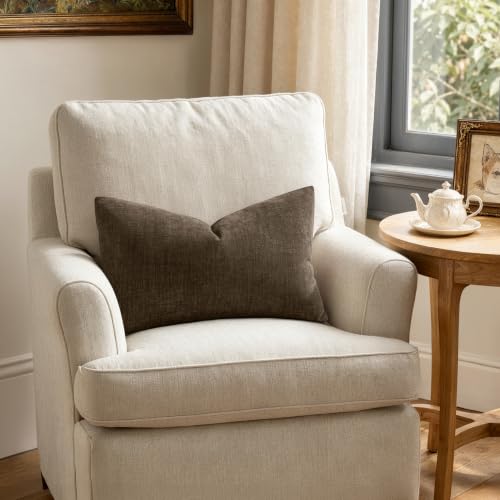 MIULEE Chocolate Brown Chenille Couch Lumbar Throw Pillow Covers, 12x20