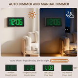 Soobest 9.5 Inch Large LED Digital Wall Clock Battery Operated, Auto & Manual Dimmer Display, Easy to Read 3.2'' Big Digit with Alarm for Seniors, Modern Decor for Living Room, Bedroom, Office (Green)