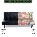 Armless Sofa Covers Elastic Futon Cover Non Slip Futon Sofa Slipcover with Elastic Bottom Stain-Resistant Pet Friendly Furniture Protector for Cats Dogs, Lily Floral Pin Violet