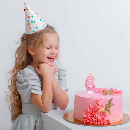 Pink Sequin Birthday Candles, Cake Number Candles, Girls 0th Birthday Decorations, Suitable for Birthday Parties, Anniversary Party Decorations(6)