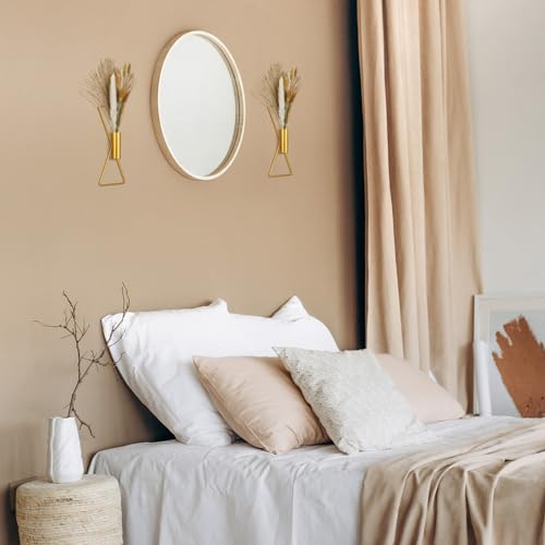 Peryiter 2 Pcs Boho Gold Wall Decor Metal Wall Art X Shaped Hanging Planters with Artificial Pampas Modern Home Gold Bathroom Decor for Bedroom Living Room