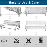 Printed Futon Covers Slipcovers No Arms, Stretch Armless Couch Cover with Skirt, Soft Armless Futon Cover 3/2 Seater Stretch Sofa Bed Slipcover, 1-Piece Form Fit Futon Cover,E,160~190CM