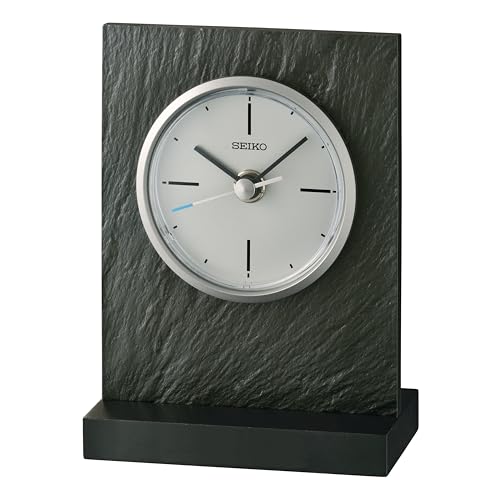 SEIKO QXG153NLH Faux Slate Non Ticking Desk Clock, Dark Gray, 6 x 4 Inches
