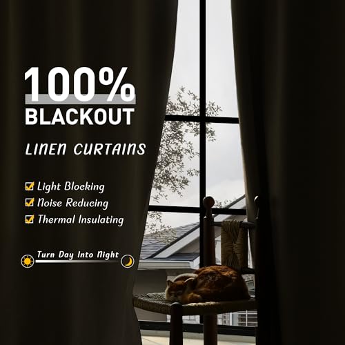 UHITECH Black Out Curtains 54 Inch Long Linen Blackout Curtains for Bedroom Short Cream Drapes for Living Room Thermal Insulated 2 Panels Set (52W x 54L)