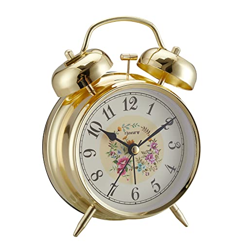 rjuwurv 4" Loud Alarm Twin Bell Alarm Clock, Night Light, Desk Clock Table Alarm Clock Bedroom Alarm Clock(Golden Rural)