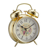 rjuwurv 4" Loud Alarm Twin Bell Alarm Clock, Night Light, Desk Clock Table Alarm Clock Bedroom Alarm Clock(Golden Rural)