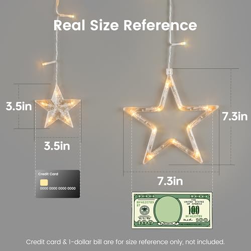 126L Warm White Star Icicle Lights, 8.2FT Clear Curtain Fairy String with Connectable, Timer 8 Modes Memory, Waterproof Hanging for Christmas,Ramadan,Party,Wedding Indoor Outdoor Decorations