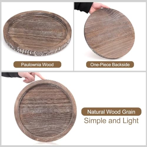 Round Decorative Wooden Serving Trays for Ottoman Coffee Table Tray Decor