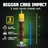 Birthday Candles (8 Pack) - Large 3-Inch Cake Toppers - Birthday Cake Decorations for Boys - Novelty Gaming Themed Pixel Torch Candle Set for Level Up Celebration