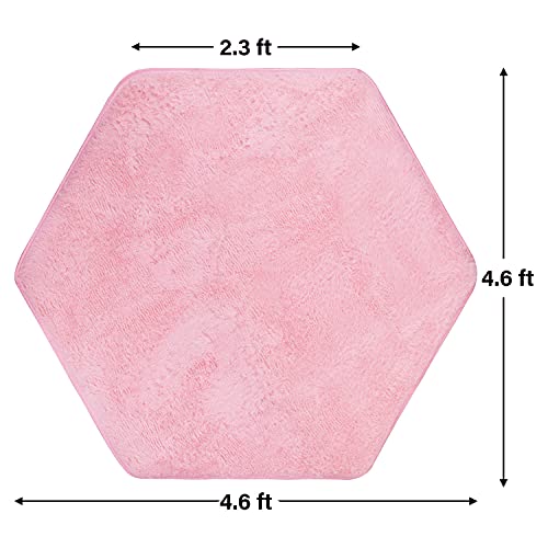 Hexagon Rug Pad Mat for Kids Playhouse Play Tent Soft Coral Pink