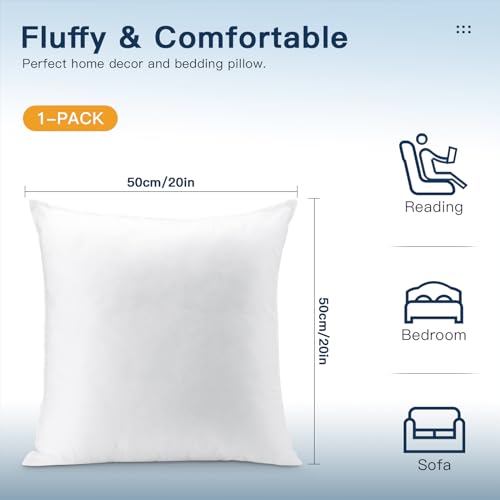 OTOSTAR Pillow Insert 20x20 Inch, Decorative Square Throw Pillow Inserts, Premium Fluffy Pillow Forms Sham Stuffer for Sofa Bed Couch Living Room- Indoor