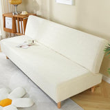 Stretch Armless Futon Covers Full Protect Futon Couch Slipcover Soft Thick Jacquard Futon Sofa Bed Cover Furniture Protector with Elastic Bottom(Cream, M)