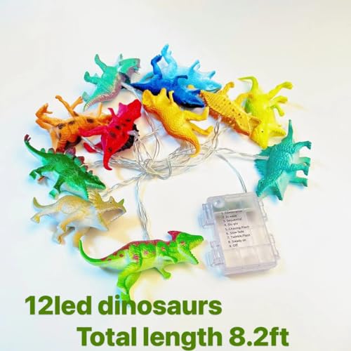 12 LED Dinosaur String Lights Battery Operated Dinosaur Lights String Realistic Looking Dino Lights for Boys Bedroom Garden Patio Decoration（8 Mode