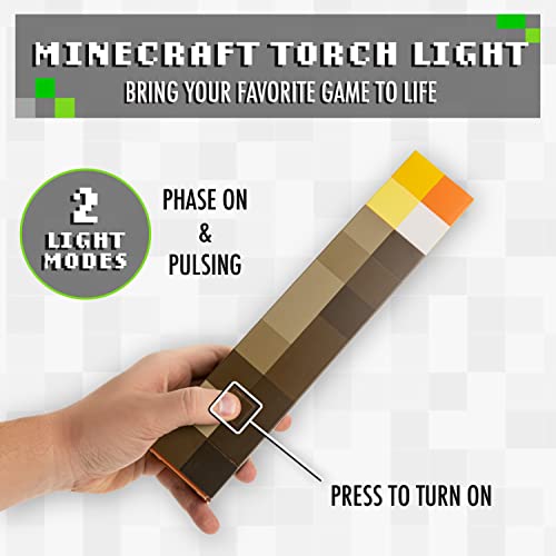 Minecraft Torch Light - Official Merchandise - 2 Light Modes, 2 Modes of Use, Battery Powered, Gift for Gamers