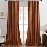 Timeper Burnt Orange Pleat Back Tab Velvet Curtains W52 x L84 inches 2 Panels, Room Darkening Solid Home Decor Curtains for Bedroom Living Dining Room Thermal Insulated Luxury Super Soft Window Drapes