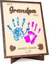 Best Grandpa Ever Gifts - Personalized Wooden Handprint Plaque, DIY Keepsake Craft Kit from Grandkids, Meaningful Family Decor to Capture Precious Memories, Unique Birthday Christmas Gift for Grandpa