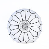 Handmade Moroccan Embroidered Leather Pouf | Delivered Unstuffed | Ottoman, Footstool, Footrest, Hassock, Floor Cushion, Coffee Table, Under Desk (White)