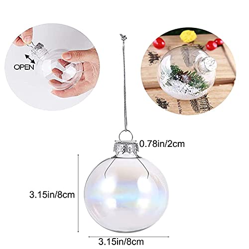 12 Pcs 3.15 Inch Clear Plastic Fillable Ornament Balls, Removable Top Clear Hanging Ornaments Ball, DIY Plastic Ornaments Round Balls, Perfect for Decoration On Christmas Trees, Wedding, Party