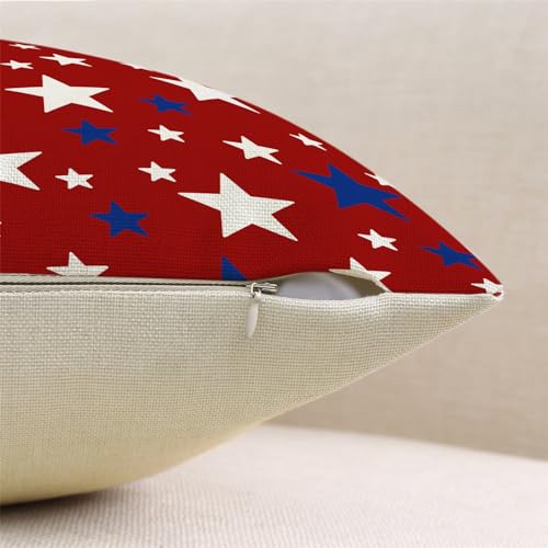 4th of July Pillow Covers 18x18 Set of 4 America Flag Stars Independence Day Decorations Home of The Free Memorial Day Patriotic Throw Cushion Case for Home Sofa Couch