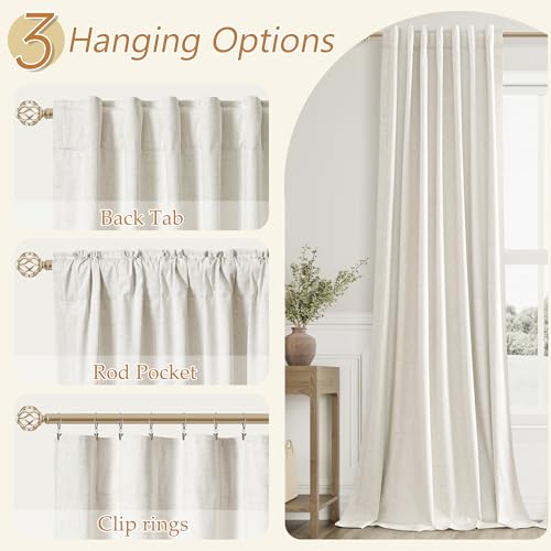 Guken Cream Linen Blackout Curtains 84 Inch Length 2 Panels Set for Living Room Bedroom Back Tab Thermal Insulated 100% Black Out Drapes Room Darkening Window Curtain Ivory Natural Beige