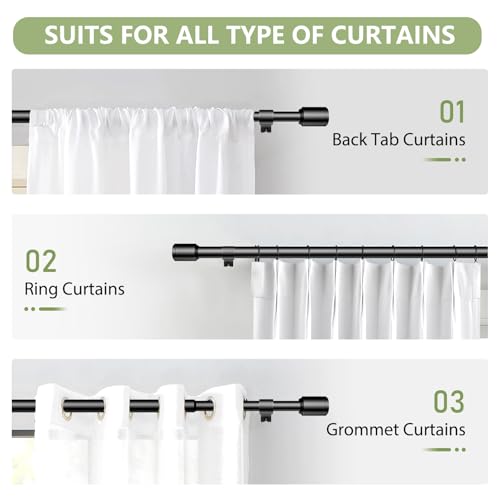 5/8” Diameter Curtain Rods 30-90 Inch, for 30-84 Inch Windows, Adjustable Splicing Black Curtain Rods for Windows with Brackets, Window Rod Long Small Curtains Rod
