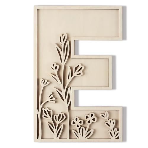 Layered 12 Inch Large Wooden Letters for Wall Decor, Flowered Paintable Wooden Nursery Letters for Crafts Wood Alphabet Letter E for Birthday Boho Nursery Name Sign Wedding Home Decoration