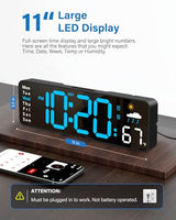 Digital Wall Clock, Digital Clock Large Display with Remote Control, Corded LED Alarm Clocks with Date, Week, Temp, Humidity, Auto DST, Countdown, for Living Room Bedroom Classroom Office (Blue)