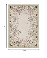 Wonnitar 5x7 Area Rug for Living Room, Floral Washable Rug for Bedroom, Boho Botanical Nursery Rug, Non Slip Soft Farmhouse Carpet, Beige Kids Playroom Decor (5x7 Beige)