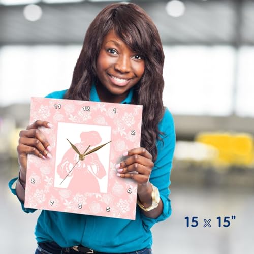 3dRose Wall Clock Silent - 15 inch - Breastfeeding Mother on Pink and White Background - Nursery Designs