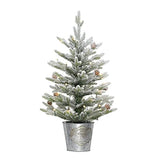 Puleo International Pre-Lit 2' Flocked Table Top Artificial Christmas Tree with 35 Lights in Metal Pot, Green