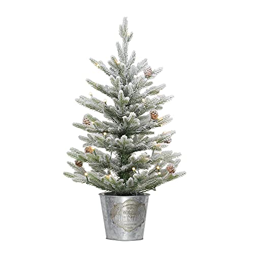 Puleo International Pre-Lit 2' Flocked Table Top Artificial Christmas Tree with 35 Lights in Metal Pot, Green