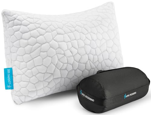 Cooling Pillow Camping Size 1 Pack, Adjustable Bed Pillows for Sleeping, Small Shredded Memory Foam Pillow for Backpacking Hiking, Airplane, Medium Firm Camping Travel Pillow with Washable Cover