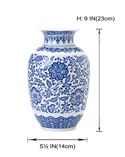 Blue Vase, Chinoiserie Vase, Ginger Jar Vase for Home Decor, Blue and White Porcelain Decor,9 "H