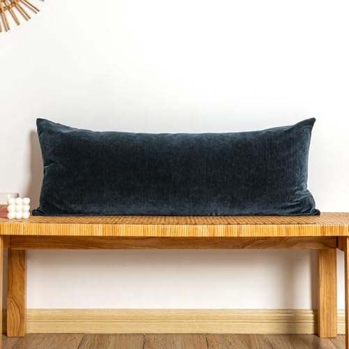 Chenille Lumbar Pillow Covers 14X36 inch Dark Blue
