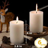 Unscented White Pillar Candles, 6 Packs, Long Clean Burning Pillar Candle for Emergency, Dripless and Smokeless Classic White Candle for Dinnig Table, Home Decor, Church, Christmas, 2.8x4 Inch